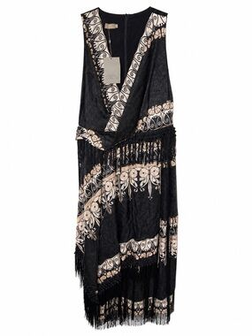 Beatriz Camacho Silk Fringe Maxi Dress 12 NWT Art Nouveau Whimsigoth Asymmetric